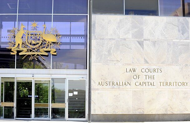 Courts of the ACT - front entrance, coat of arms and building name