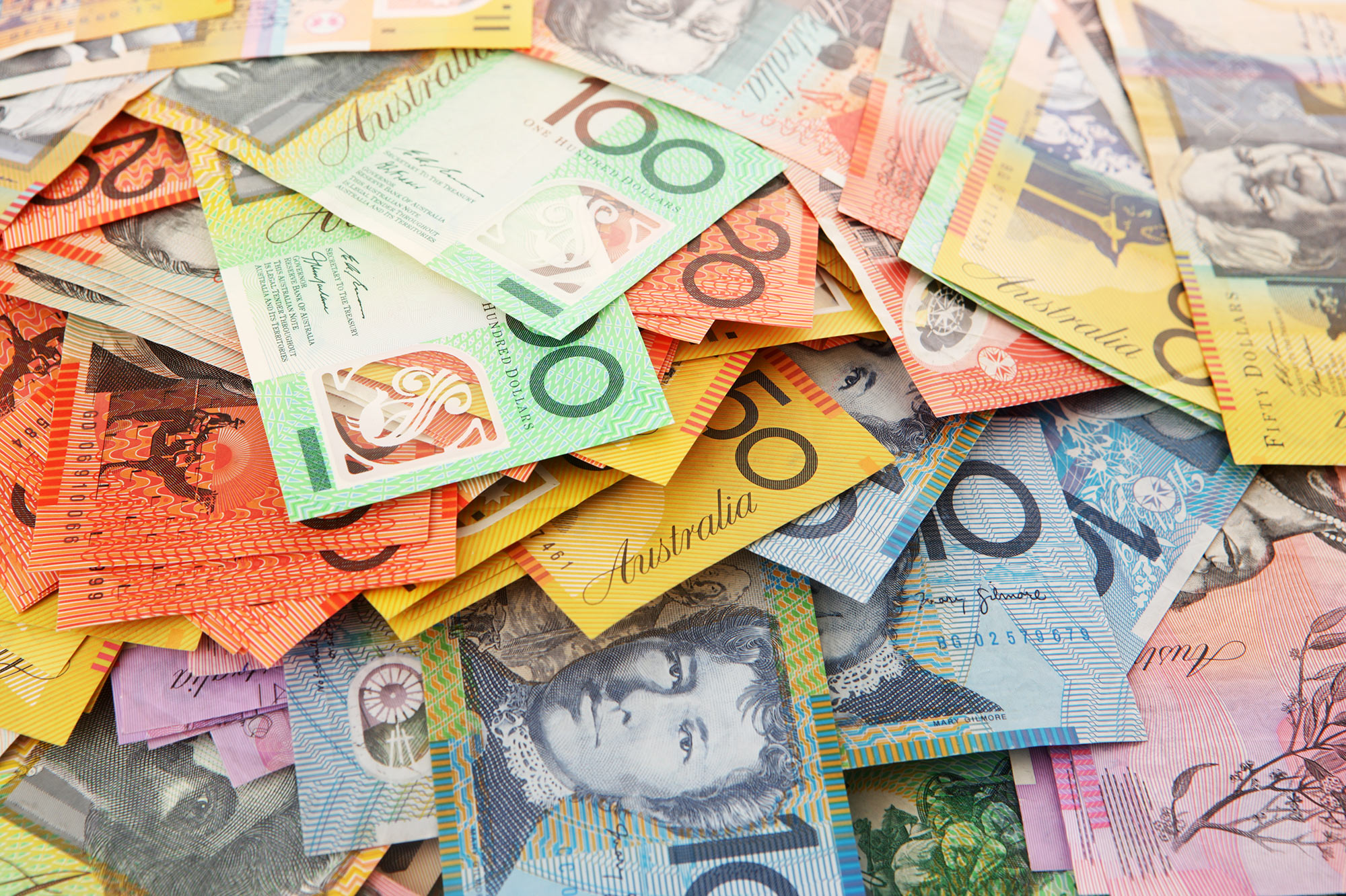 A mix of Australian currency notes